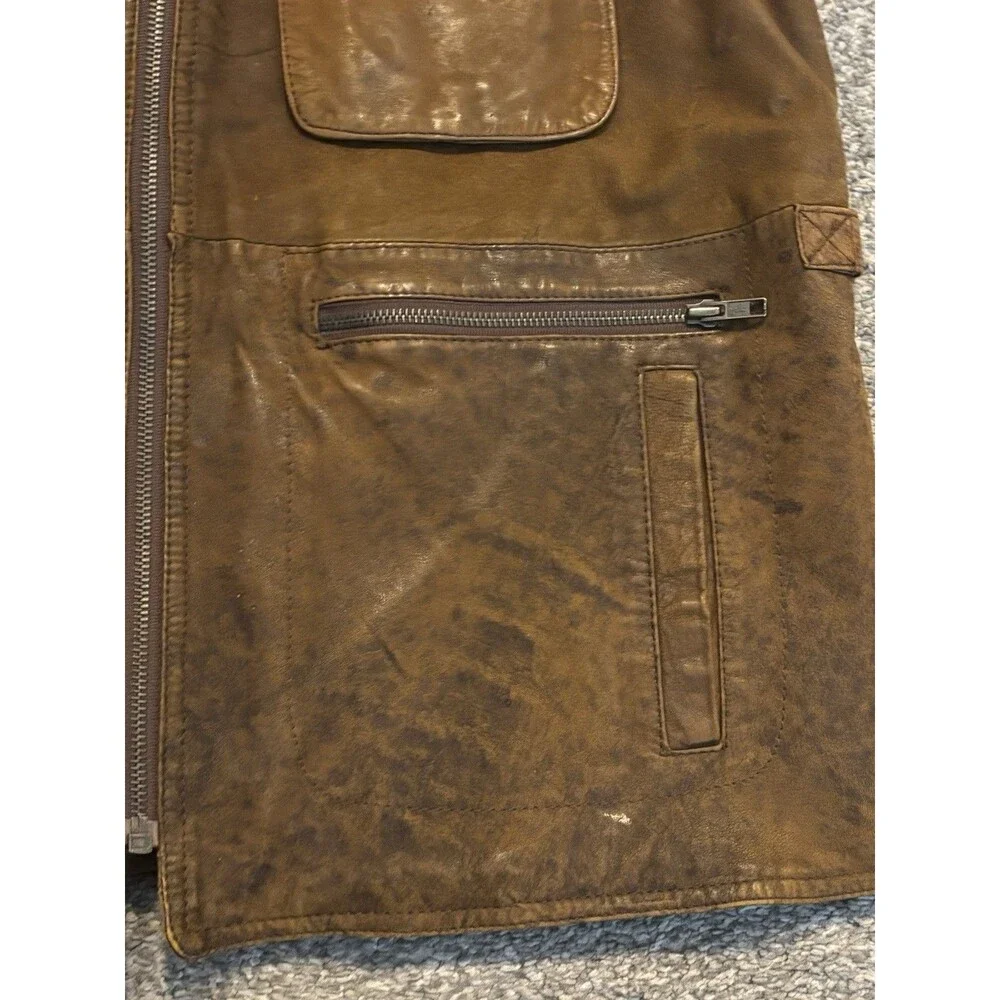 Vintage Banana Republic Leather Safari Vest Mens Large Quilted Liner Cotton